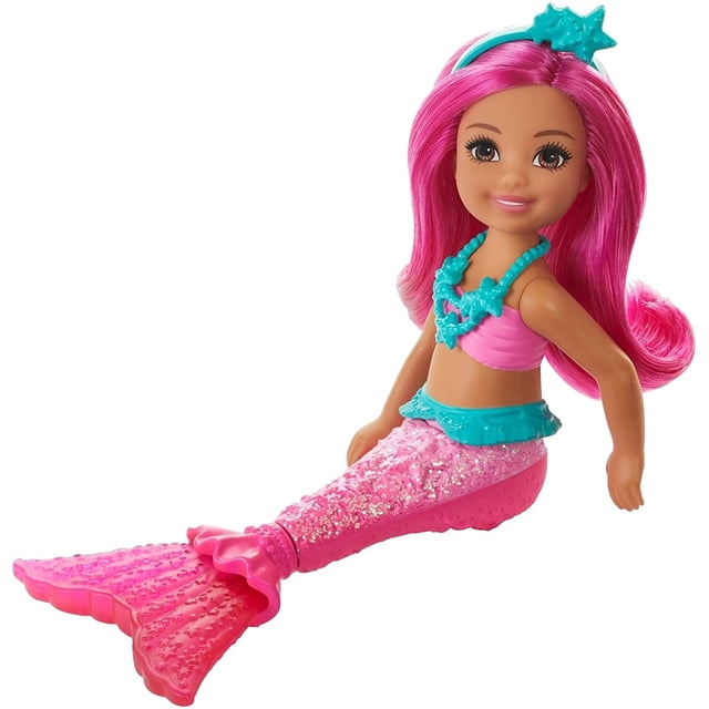 Muñeca Barbie Dreamtopia Chelsea Mermaid, 6.5 pulgadas con cabello y cola rosa, multicolor Barbie -