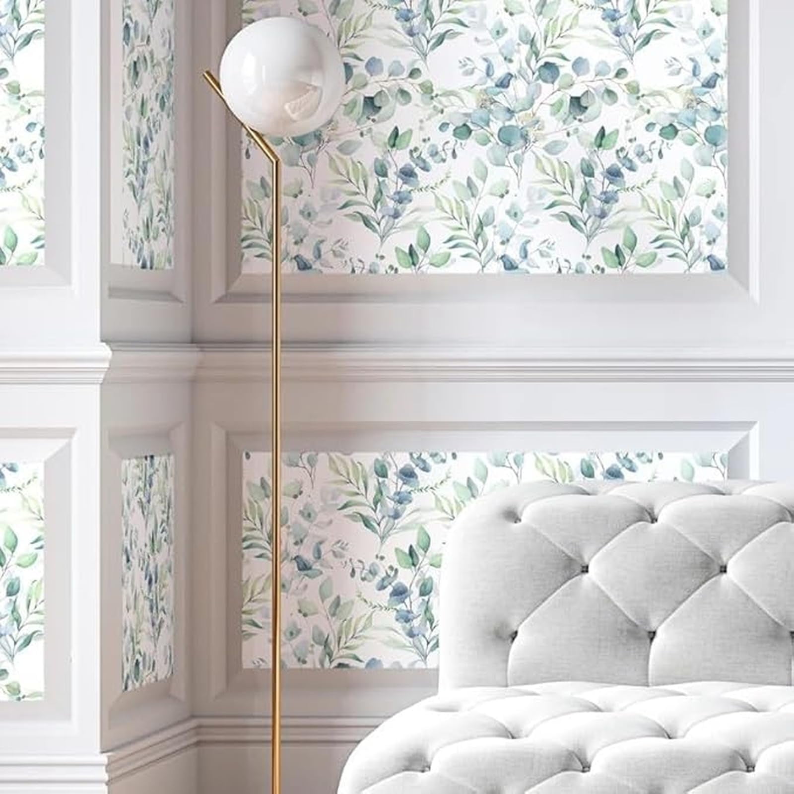 Main Street Peel and Stick Paper Wallpaper Sheets, Eucalyptus Design, 11 in x 16 in, 12 Pack, Removable Paper Wall Covering