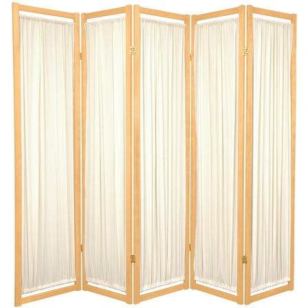 6 ft. Tall Helsinki Wood Frame Cotton Panel Floor Screen - 5 Panel - Natural