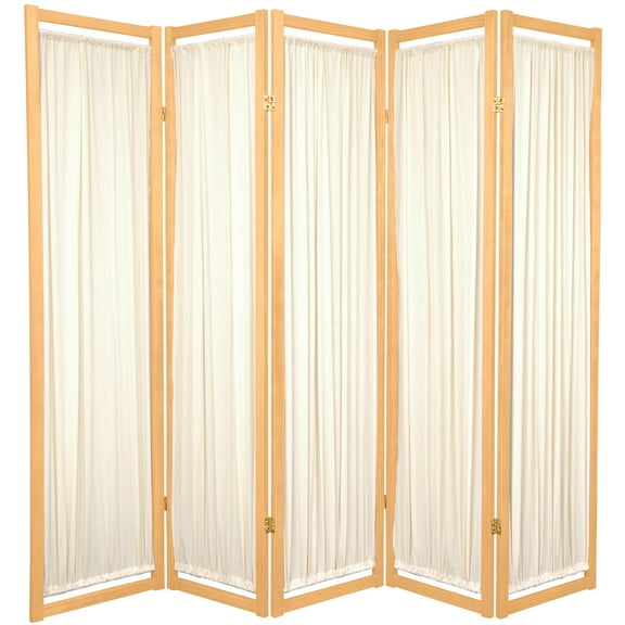6 ft. Tall Helsinki Wood Frame Cotton Panel Floor Screen - 5 Panel - Natural