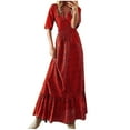 thumbnail image 1 of QIPOPIQ Robes pour Femmes Robe Midi à Étages Manches Courtes Robes Décontractées Tendance Robe d'Été Imprimée Col en V Taille Haute Manches 1/2 Longue Robe Offres 2023, 1 of 8