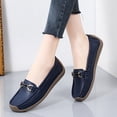 thumbnail image 2 of Rokment Slip on Penny Loafers Walking Shoes for Women Maternity Trendy Comfortable Leather Square Toe Flat Low Heel Driving Oxfords Dress Shoes Blue Size 9, 2 of 5
