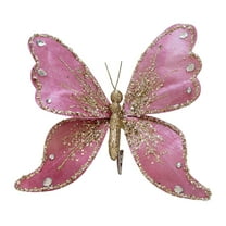 Wadada Christmas Tree Butterfly Decorations Glitter Hollow Butterfly Ornaments Hanging Butterfly Decorations with Clips and Stems for Xmas Holiday Crafts and Christmas Tree (Pink)