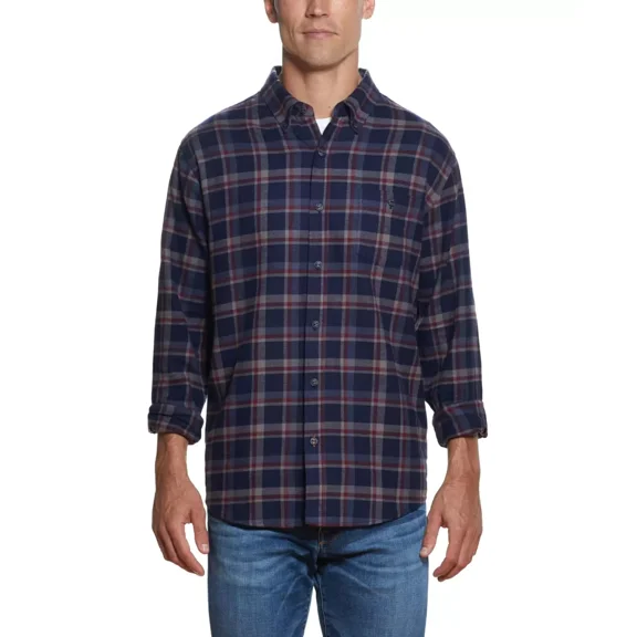 Weatherproof Vintage Men’s Plaid Flannel Shirt, Deep Blue, Small