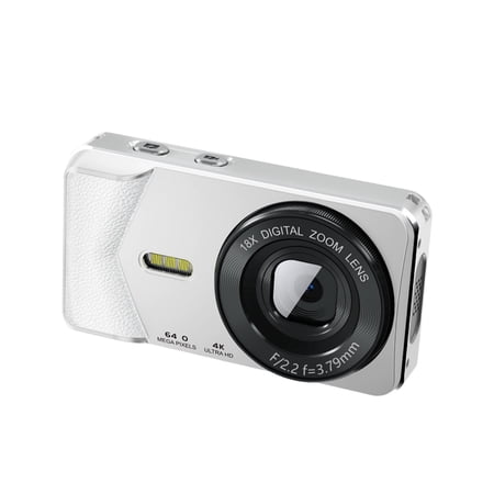 YAHHU 4K 64MP Digital Camera for Teens & Beginners, 18X Zoom Point & Shoot Video Camcorder with 2.8" Display, Compact Travel Vlogging Kit (10.1 x 5.5 x 1.8 cm / 3.98 x 2.17 x 0.71 in) - White