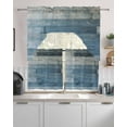 thumbnail image 2 of Blue Farmhouse Kitchen Curtains Swag Valance and Tier Curtains Set 36 Inch Length, Vintage Wooden Country Rod Pocket Drape Panels Pair Swag Curtain for Bathroom/Cafe/Window, 2 of 6