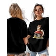 thumbnail image 7 of Women's T-Shirt Red Mushroom Watercolor Cute Squirrel Short Sleeve Casual Tee Classic Crew Neck T Shirt for Women Black, S, 7 of 7
