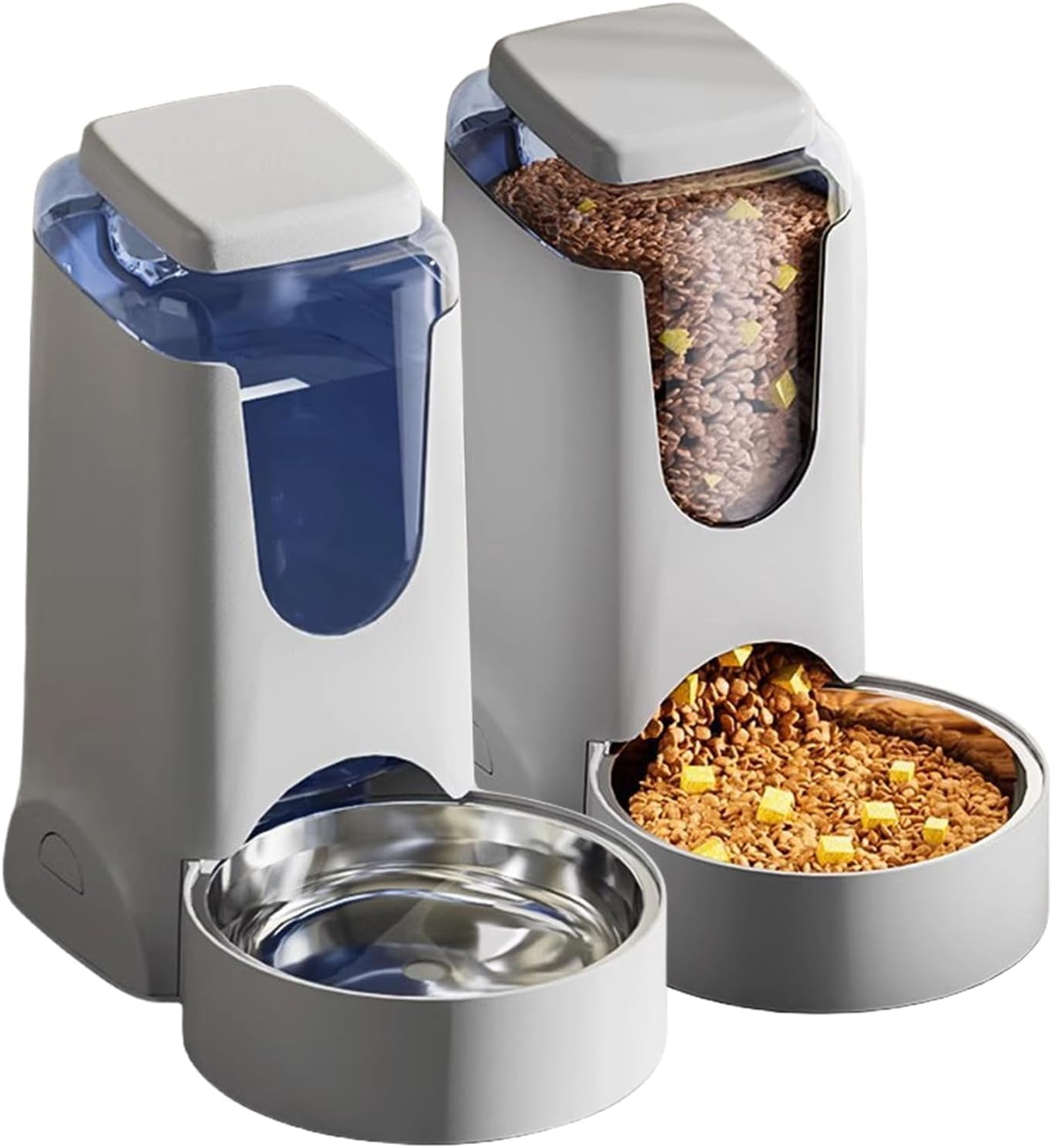 Pets Automatic Gravity Feeder Dogs 2.8L Food & 4L Water Dispenser Set with Stainless Steel Bowl for Medium Big Dog Cat (White)