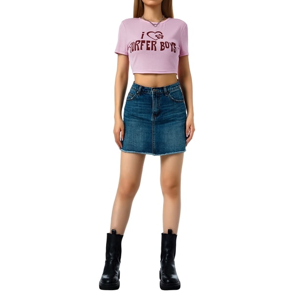 VISgogo Mujeres Casual Crop Tops, Adultos Letra y Corazón y Estampado de Flores Camiseta de Manga Corta Cuello Redondo VISgogo moda