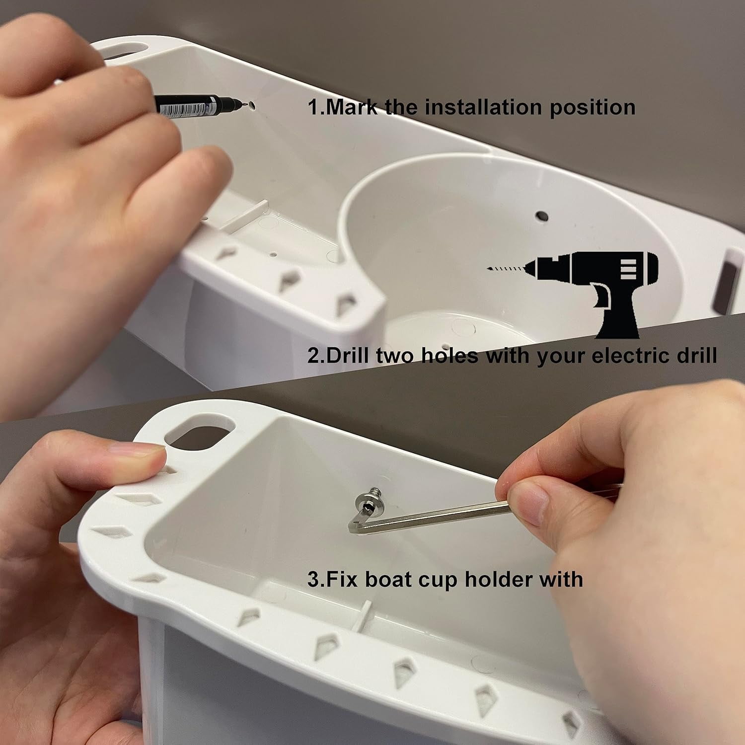 ABCISI 2 Pack Plastic Boat Cup Holder, Marine Caddy Organizer with Drainage & Reserved Installation Holes, Universal Fit for Bass Boat Kayak Pontoon Jon, Boat Cabin Storage Fishing Accessories(White)