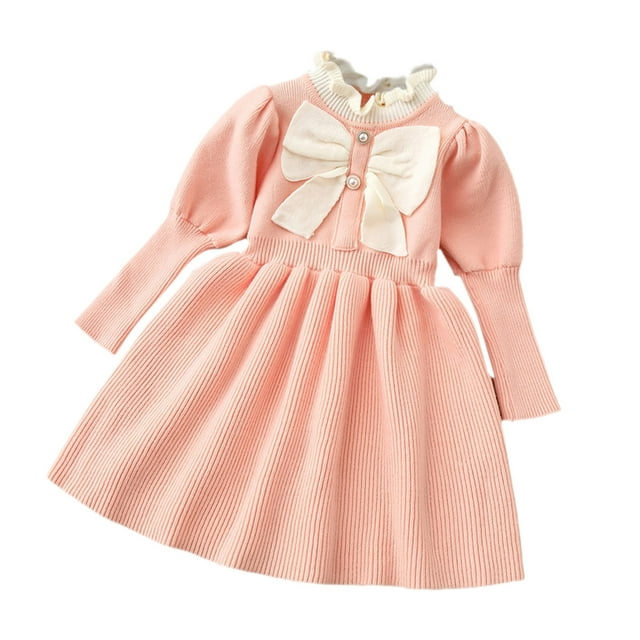 Hfolob Robes d'Été pour Filles Manches Longues Chandail Tricoté Col Roulé Automne Robe Midi Fluide Décontractée 18-24 Mois