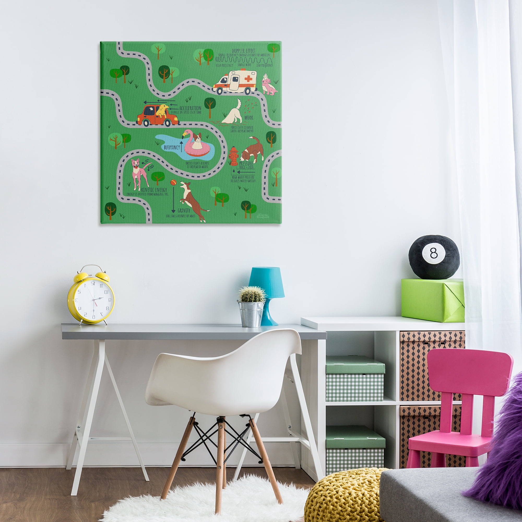 Stupell Industries Whimsical Dogs Map Education Painting Wrapped Canvas Art Print Wall Art, 30 x 30