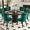 6 Pack Green Chiars and 1 Black Table, variant on Round Farmhouse Dining Table Set for 6, 47" Circle Black Wooden Kitchen Table with 6 Velvet Upholstered Dining Chairs, Wooden Table Set for Dinner Table for Kitchen and Dining Room