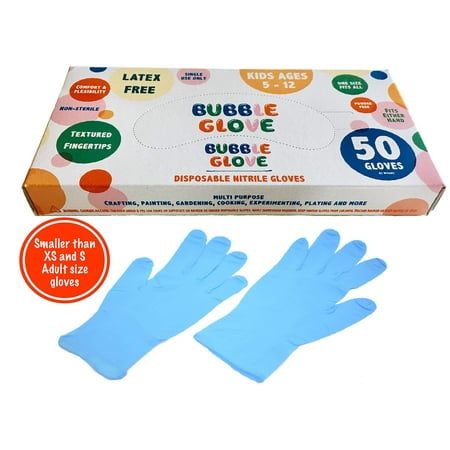 Bubble Glove: Best Kids Nitrile Gloves (latex free, powder free, odorless) ??? Prevent Skin Allergy or Irritation for Multipurpose Use (50 counts, Blue)