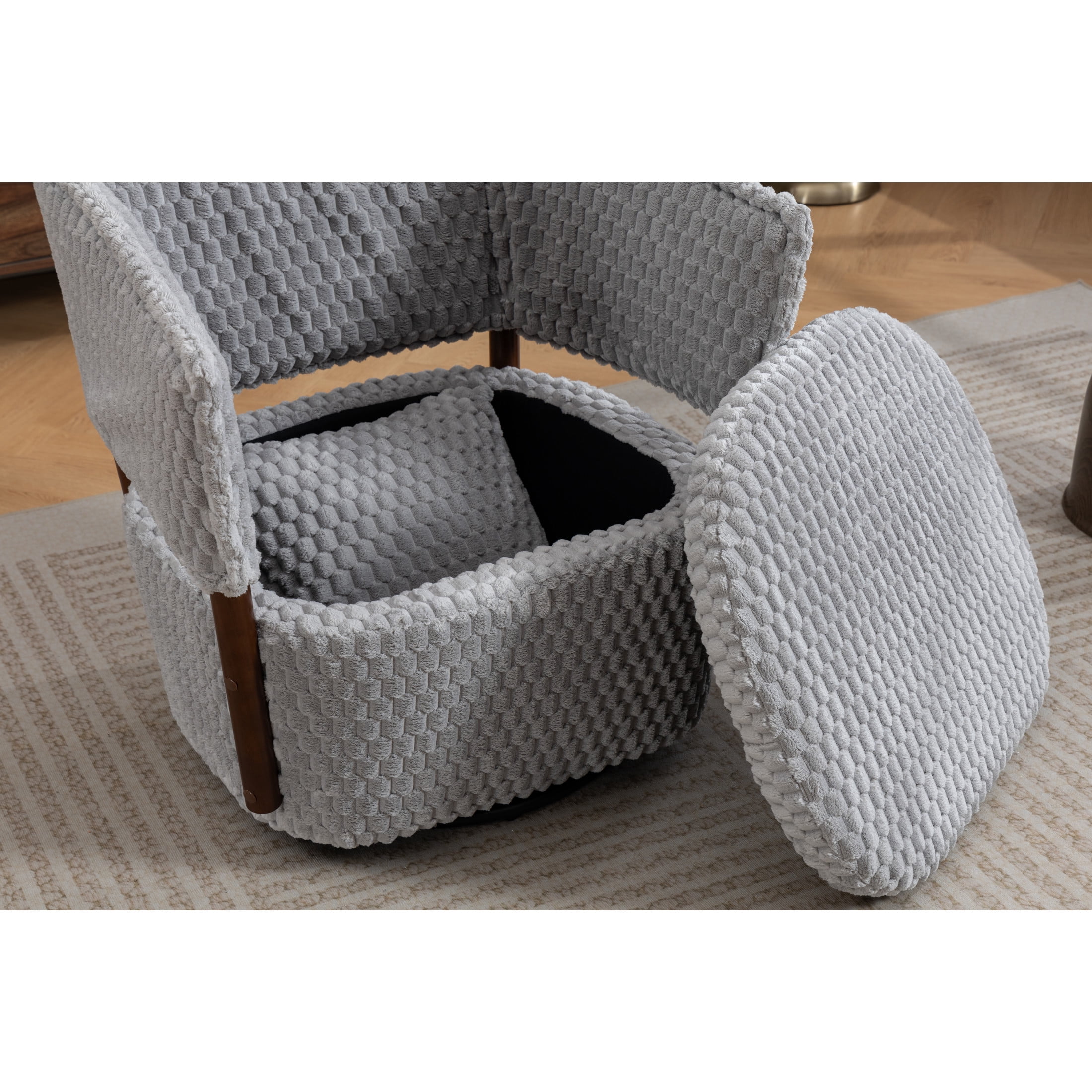 GDF Studio Derwin Mid-Century Modern 360° Swivel Accent Chair with Storage, Reading Armchair for Living Room, Grey
