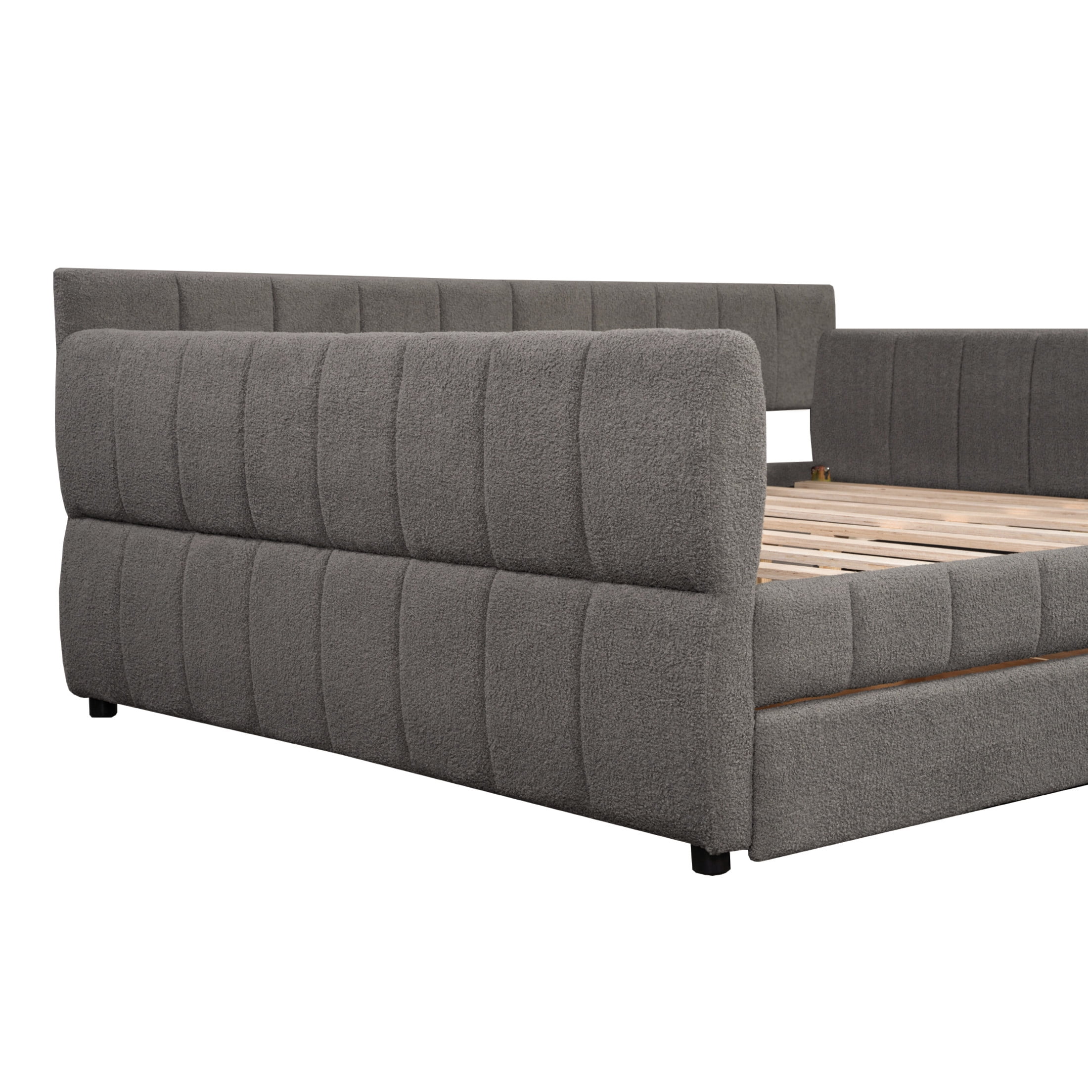 Noble House Alver Queen Upholstered Platform Bed, Luxurious Lambswool Frame with USB Ports and 2 Drawers, Gray