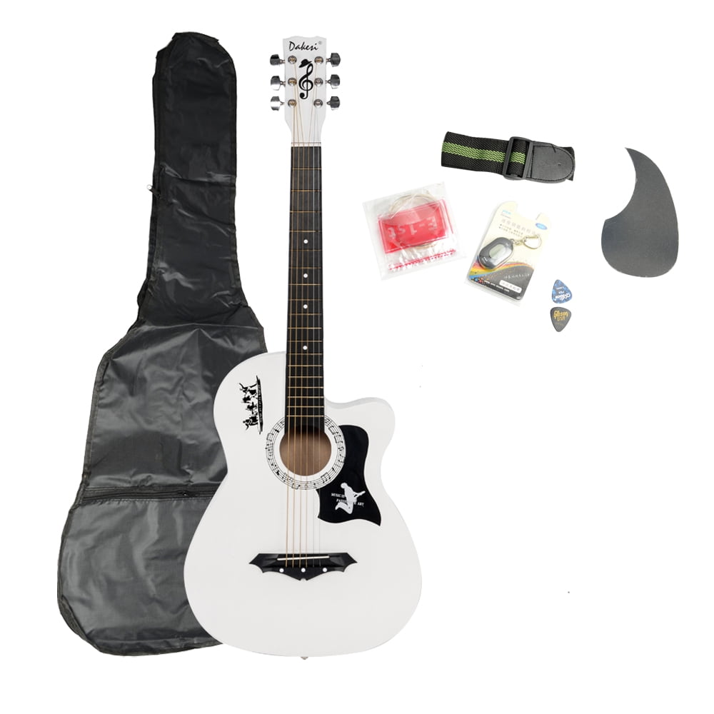 Lowestbest Acoustic Guitar for Starter Beginners, Music Lovers Kids Gift Musical Instrument Guitar for Kids, White Basswood Practice Guitar Set for Child Boys Girls