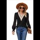 thumbnail image 2 of Blusa Informal de Larga con Volantes y Cuello en V para Mujer Negro XL, 2 of 10