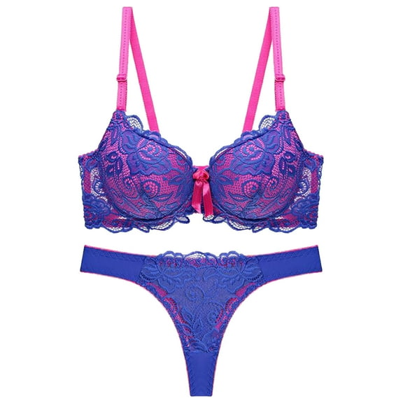 Womens Sexy Thin Cup Lace Colorblock Bra Set Shaped Push Up Underwear Set