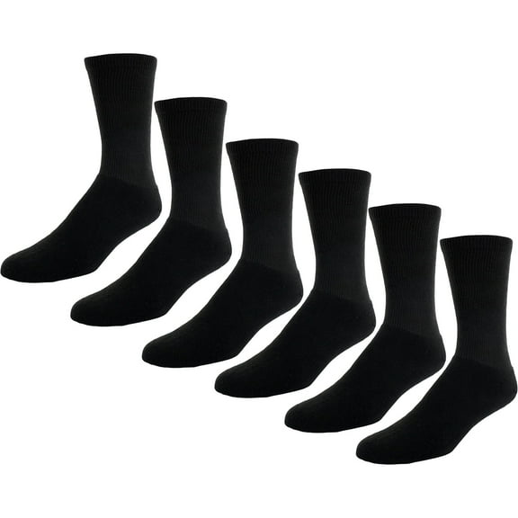 Sof Sole Cushioned Crew Socks, Black, Large, 6 Pairs