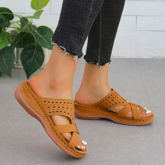 Wowcloth Women's Fashion Casual Beach Wedge Sandals – Round-Toe Open-Toe Flatform Slip-On with Thick Sole for Spring Outfits & Resort Footwear,Plus Size