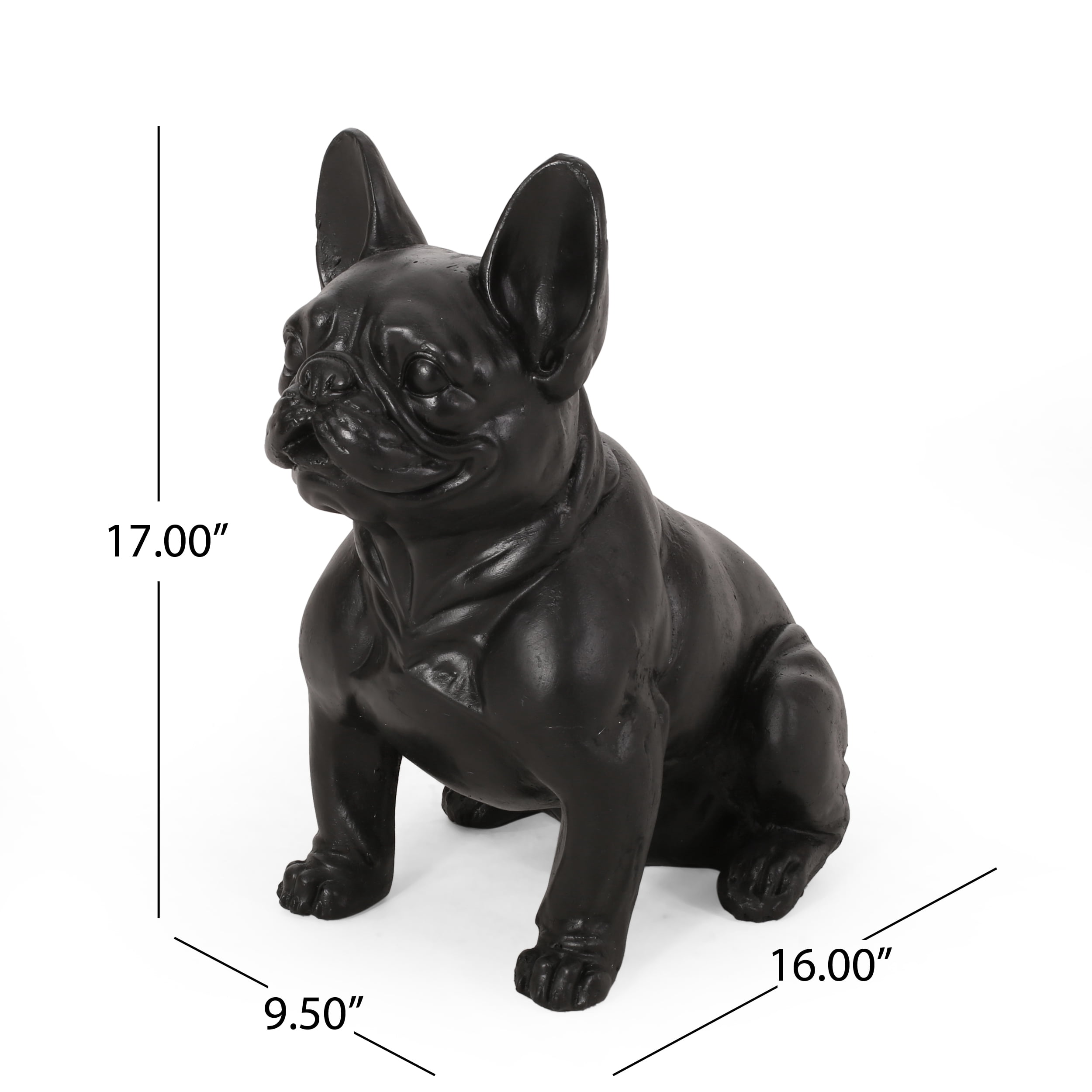 Noble House Delamore Outdoor French Bulldog Garden Statue in Matte Black