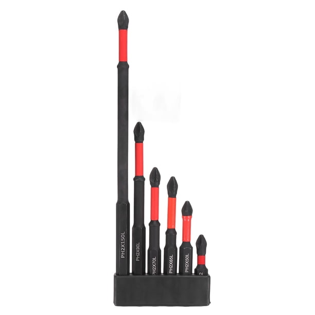 Juego de 6 puntas de destornillador Phillips de impacto PH2 (#2) con punta antideslizante, vástago hexagonal de 1/4" de largo 1+2+2.56+2.76+3.54+6" destornillador magnético industrial para tornillos