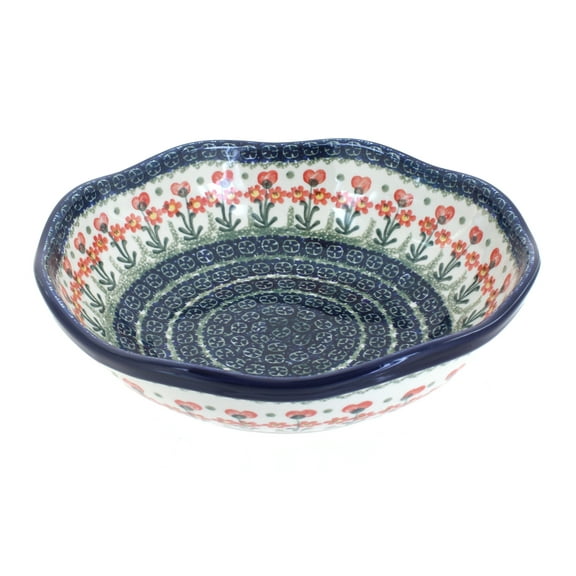 Blue Rose Polish Pottery Peach Posy Large Scallop Bowl