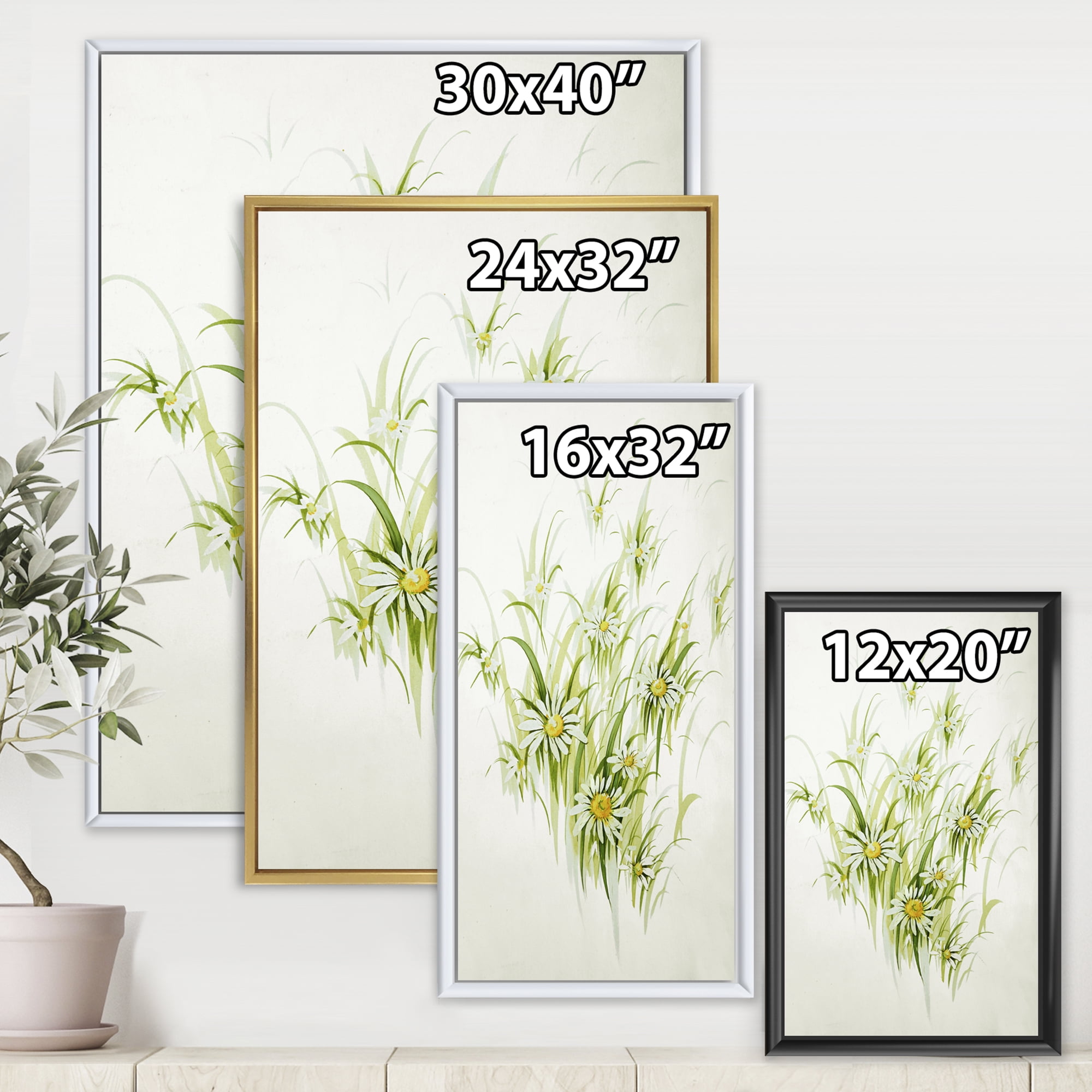 Designart 'Abstract Retro Drawing of Flowers I' Vintage Framed Canvas Wall Art Print