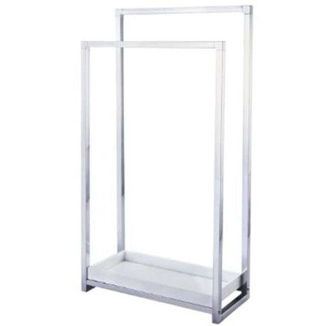 Pedestal 2-Tier Iron Construction Towel Rack with Wooden Case