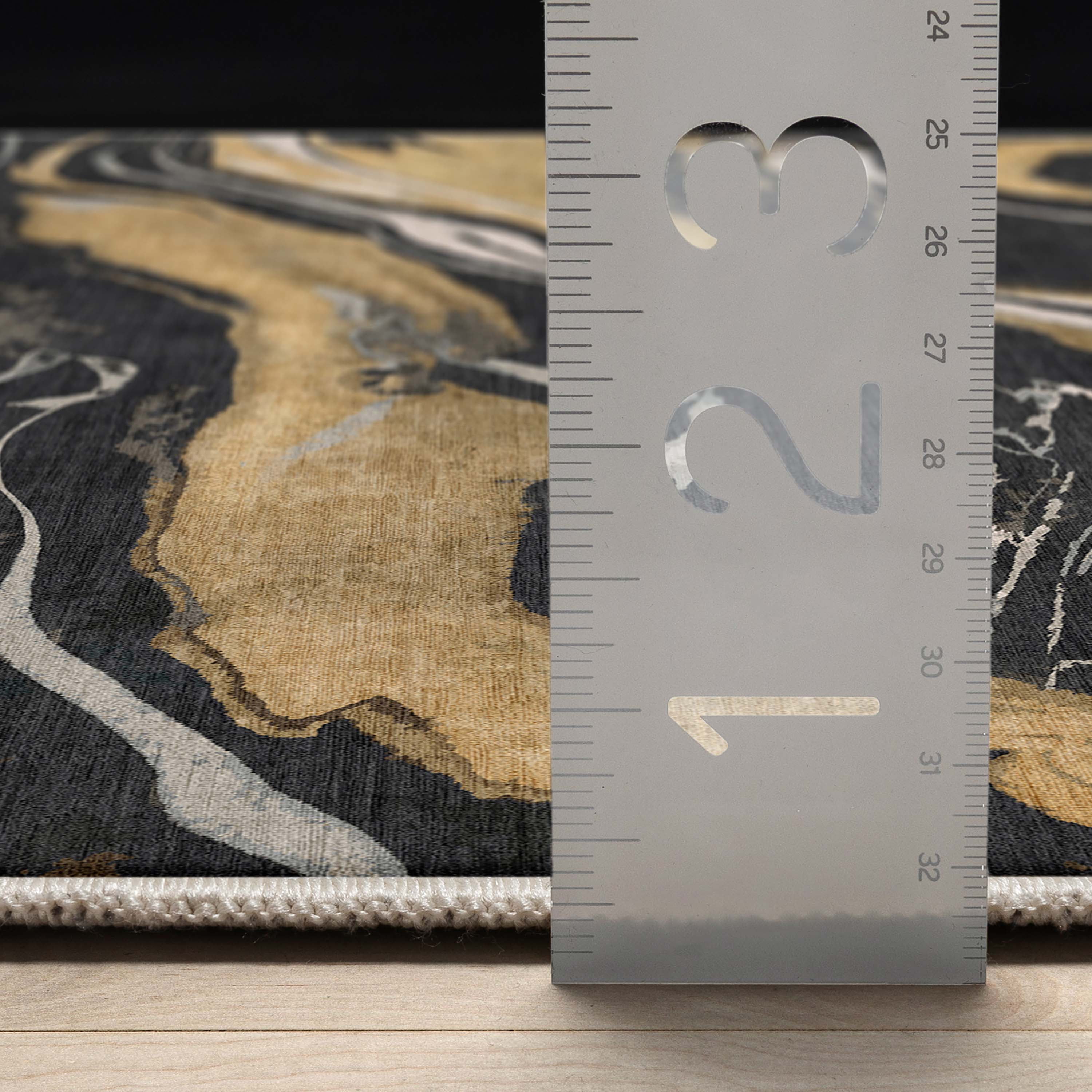 Well Woven Abstract Dunes Modern Retro Marble Flat-Weave Black Gold 5'3" x 7'3" Area Rug