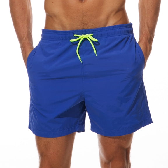XFLWAM Mens Swim Trunks Quick Dry Beach Shorts Mesh Lining Swimwear Bathing Suits with Pockets Dark Blue L