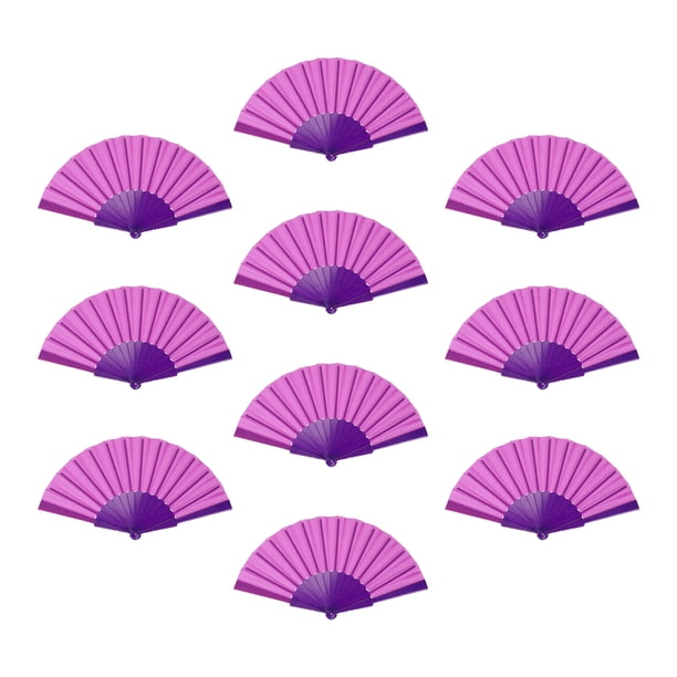 Abanico Plegable Vintage Abanicos de Mano de Plástico Abanico de Mano de Artesanía para Fiesta de Halloween Boda Decoración 42X23Cm/16.54X9.06, Pack de 10 (Morado)