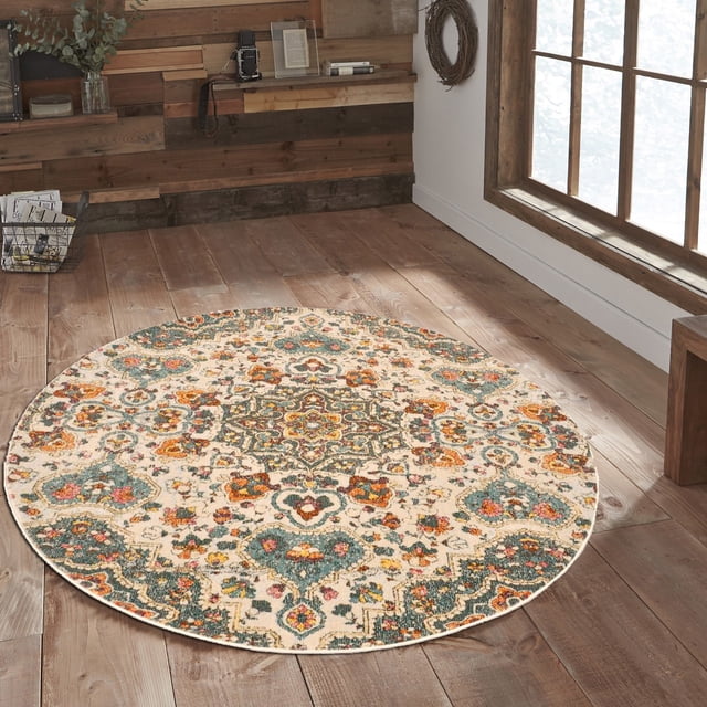 Alfombra Turca Decorativa Redonda Vintage Blossom Echo Para Sala Recámara Cocina Hotel Oficina 150x150 cm Sams depot
