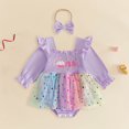 thumbnail image 2 of mgoYE Birthday Girl Outfit One Cupcake Embroidery Romper Dress First Birthday Outfit Girl, Long Sleeve Tulle Romper Dress with Bow Headband 6-12 Months, 2 of 4