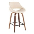 thumbnail image 7 of Lumisource Fabrico Mid-Century Modern Fixed-Height Counter Stool in Walnut Wood with Square Black Footrest and Cream Faux Leather - Set of 2, 7 of 7