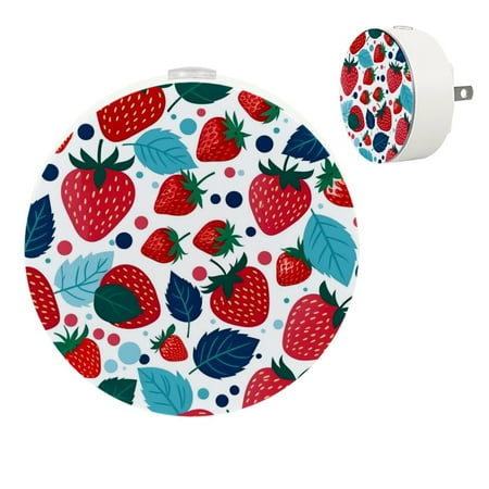 

YZUOUZY Night Lights Plug into Wall Nightlight Bedroom Lamps Set of 2 Strawberry with Leaves Summer Fruit