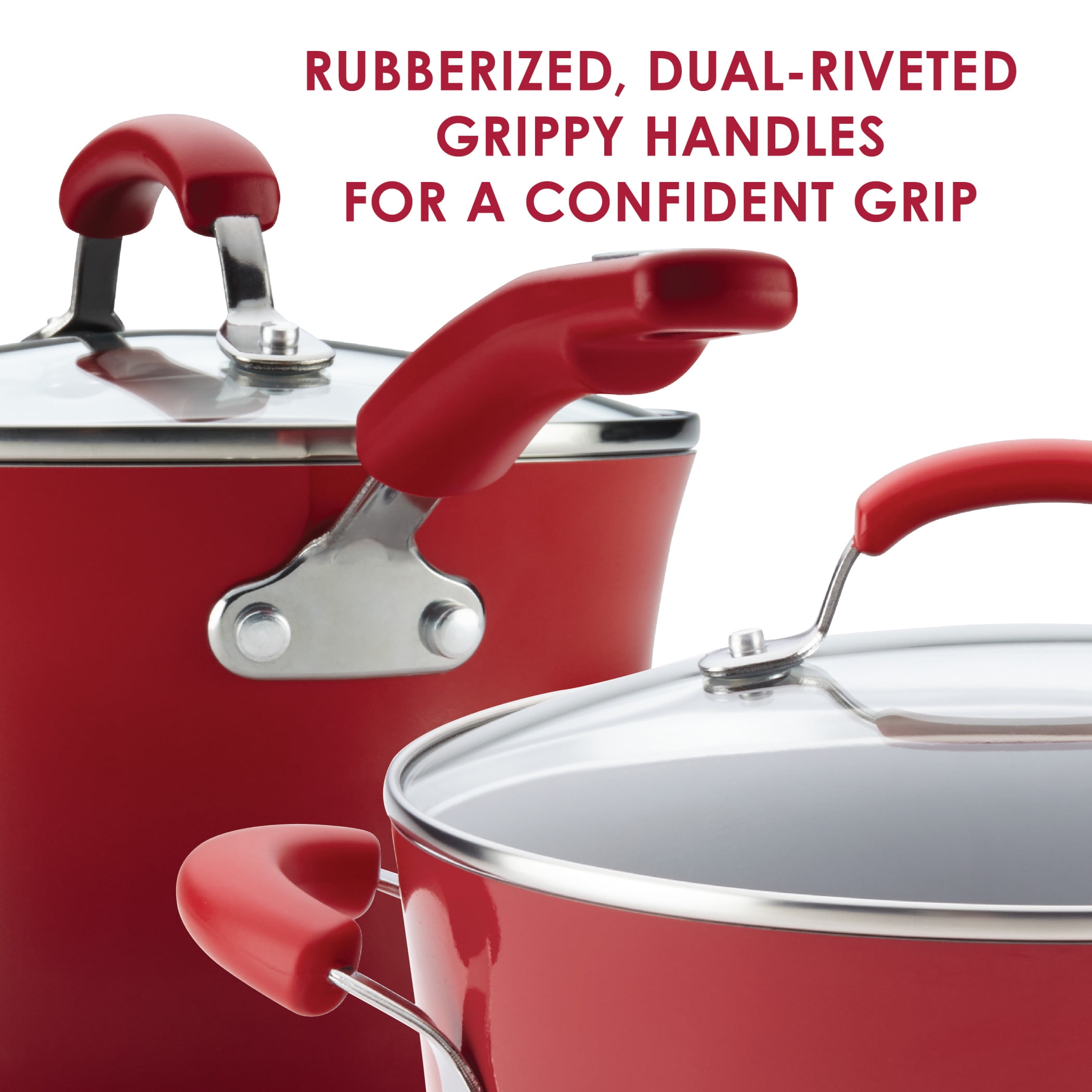 Rachael Ray Create Delicious Hard-Anodized Aluminum Nonstick Cookware Set, 11-Piece, Red Handles
