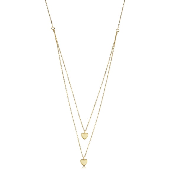 KoolJewelry 14k Yellow Gold Heart Layered Necklace (adjusts to 17 or 18 inch)