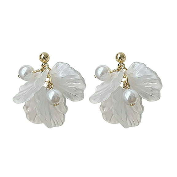 BYHONG Dangle Earrings Synthetic Resin Petals Drop Long Earring for Women Earrings for Women White One Size