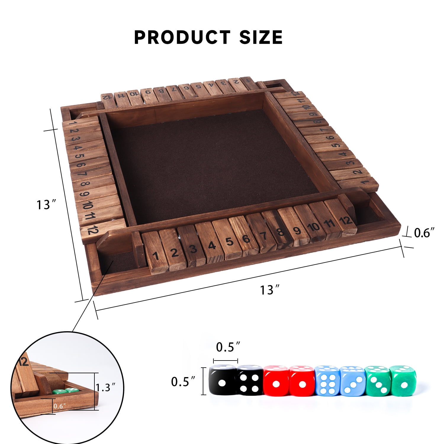 GSE Games & Sports Expert 4-Player 12 Numbers Wooden Shut The Box Dice Board Game with 8 Dices Classic Tabletop Version of Popular English Pub Game