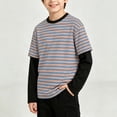 thumbnail image 2 of WDWYY Boys Striped Long Sleeve T Shirt Loose Fit Soft Stretchy Crew Neck Fake Two-Piece Casual Tee Orange 3-4Y, 2 of 8