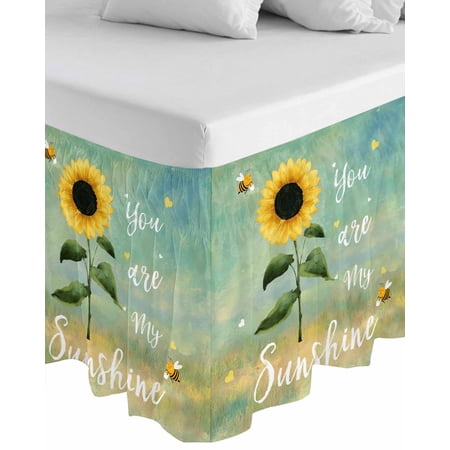 Sunflowers Wrap Around Bed Skirts for King Bed 18" Drop,Bed Skirt with Adjustable Elastic Belt Dust Ruffle Bed Valance for Bedroom Hotel Botanical Ombre Flowers You Are My Sunshine Bed Frame Cover