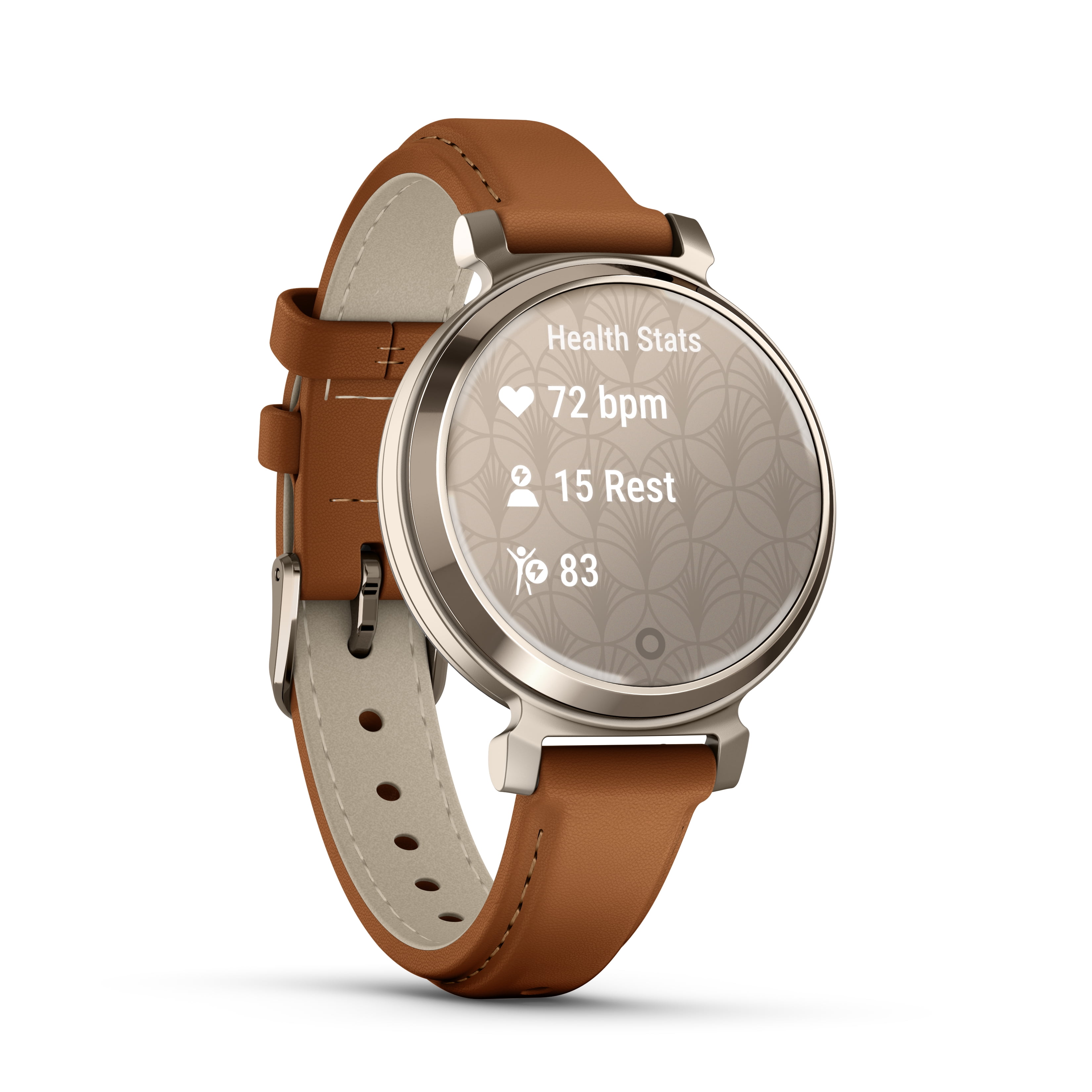 Garmin Lily® 2 Classic, Small and Stylish Smartwatch, Hidden Display, Patterned Lens, Up To 5 Days Battery Life, Tan/Cream Gold