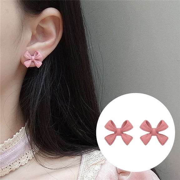 harmtty 1 Pair Ear Studs Colored Bow Plated Sweet Korean Style Electroplating Stud Earrings Jewelry Gifts