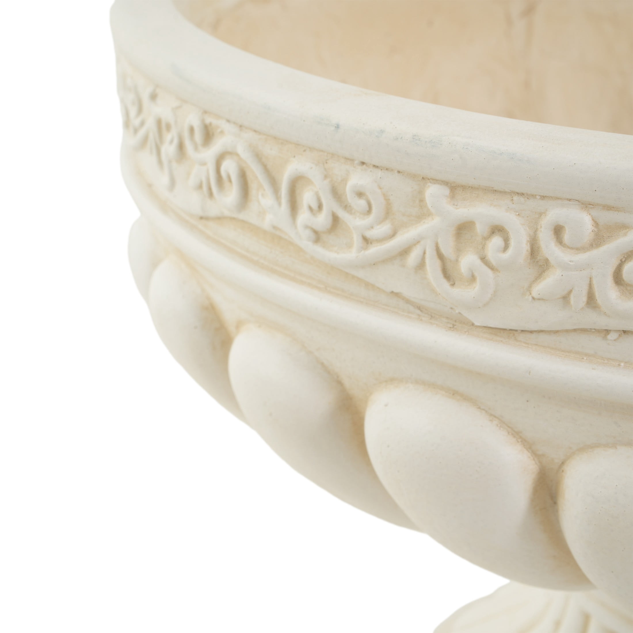 Christopher Knight Home 16" Classical Scroll Fluted Urn Planter, Lightweight Flower Pot, Antique White