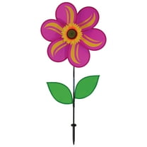 In the Breeze 2694 - 19 Inch Pink Sunflower Wind Spinner with Leaves - Colorful Flower for your Yard and Garden