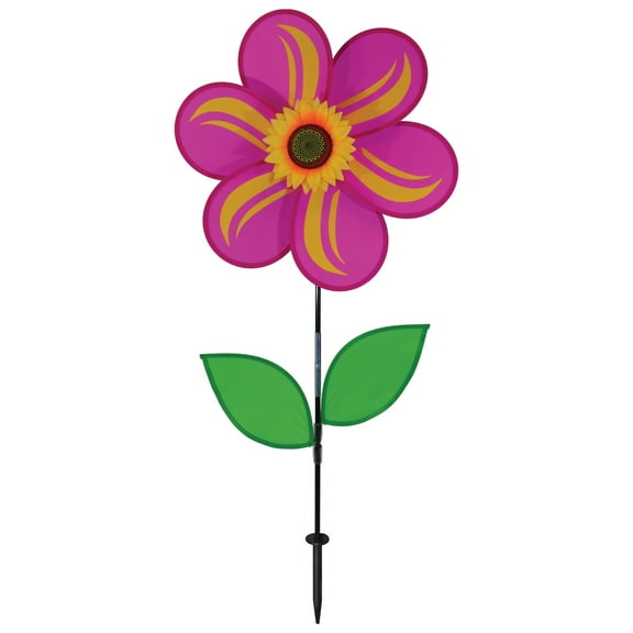 In the Breeze 2694 - 19 Inch Pink Sunflower Wind Spinner with Leaves - Colorful Flower for your Yard and Garden