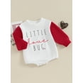 thumbnail image 3 of FEORJGP Infant Girls Boys Valentine's Day Clothes Newborn Baby Sweatshirts Rompers Long Sleeve Jumpsuit Letter Print Crew Neck Rompers Contrast Color Toddler Loose Casual Bodysuits, 3 of 8