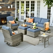 Ovios 6 Pieces Patio Furniture Set Outdoor Conversation All-Weather Rattan Sectional Sofa with Swivel Chairs
